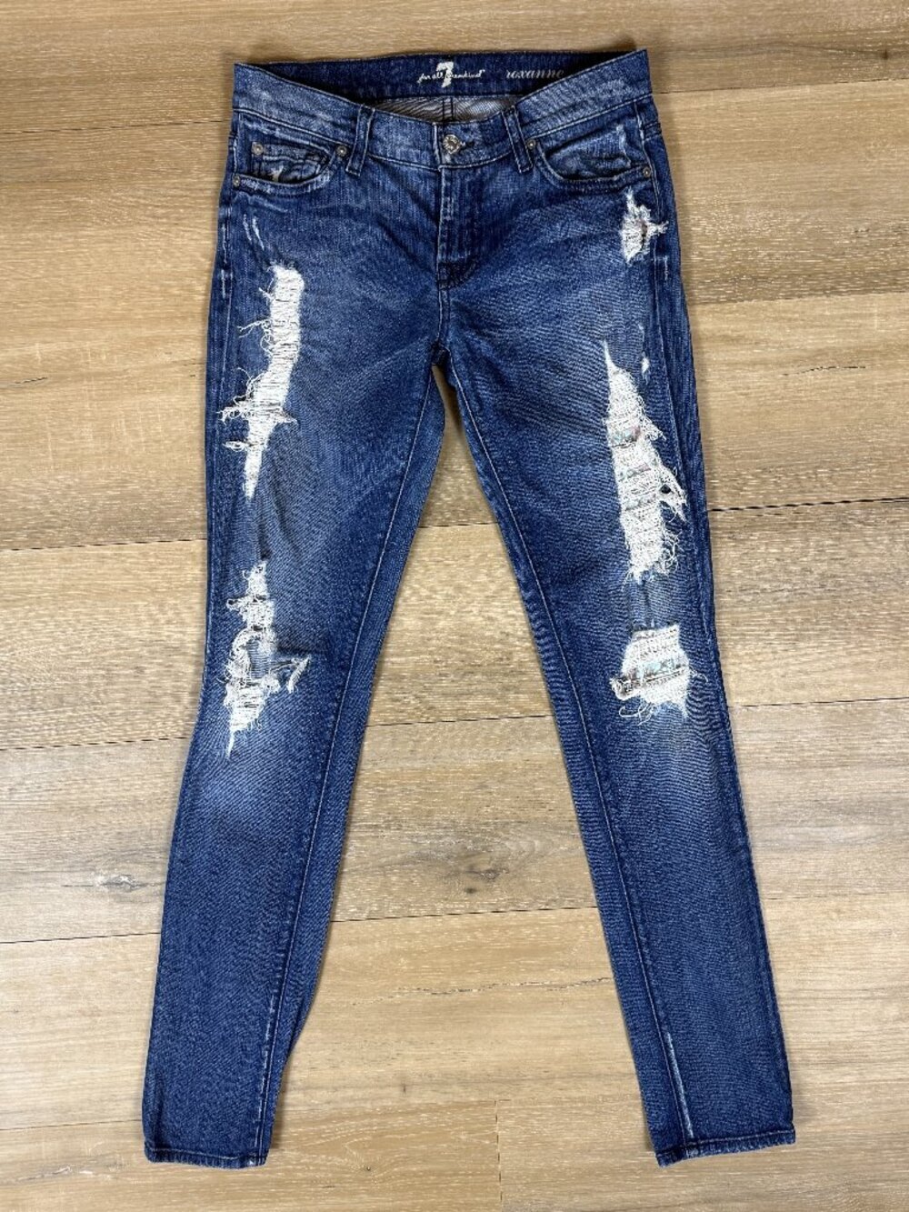 7 For All Mankind Roxanne Distressed Skinny Jeans Dark Wash Denim | Size 26